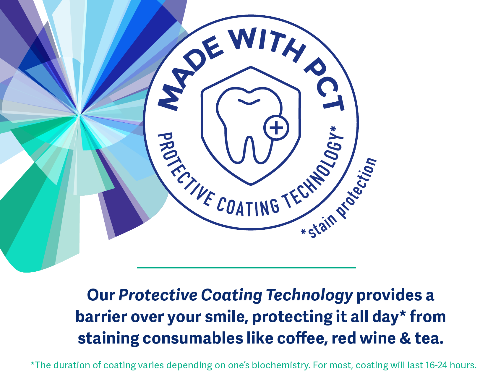 Paint on teeth whitening wiht protective coat technology. Stain protection from coffee, red wine, and tea.